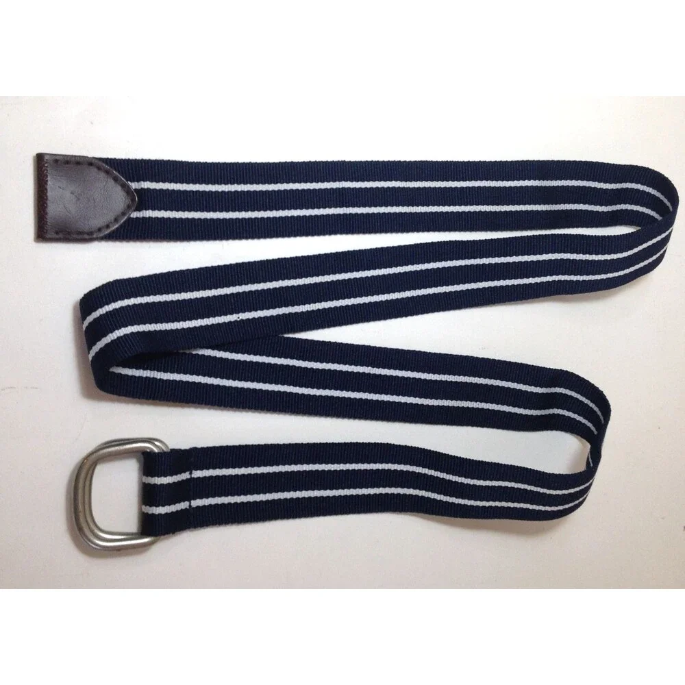 Vintage US Polo Assn Navy Blue Canvas Leather Tip Adjustable D-ring Belt 30-36